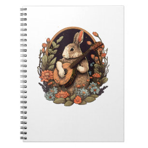 Funny Bunny Spelar Banjo Guitar Music Rabbit Happ Anteckningsbok