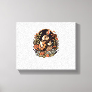 Funny Bunny Spelar Banjo Guitar Music Rabbit Happ Canvastryck