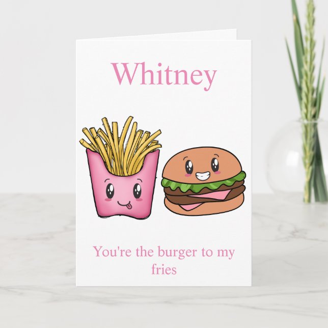 Funny Burger and Fries Valentines day Card Helgkort (Framsida)