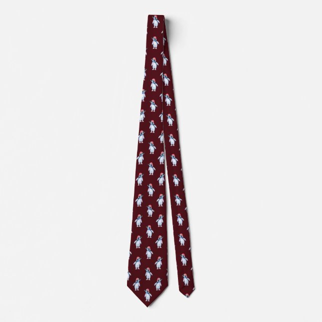 Funny Burgundy Penguin Tie för Djur älskare Slips (Framsida)