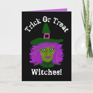 Funny Bus eller godis Halloween Witch Anpassningsb Kort