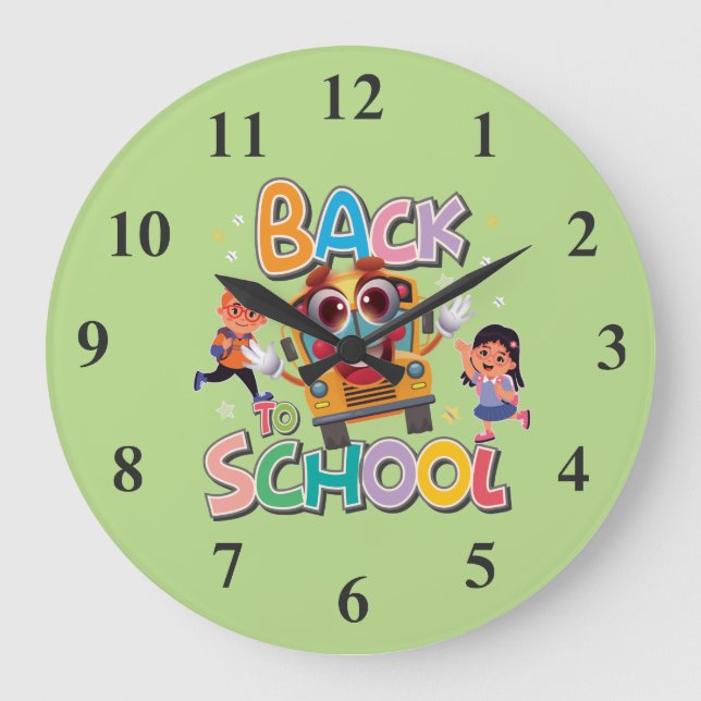 Funny Buss med barn, Back to school Stor Klocka (Framsida)
