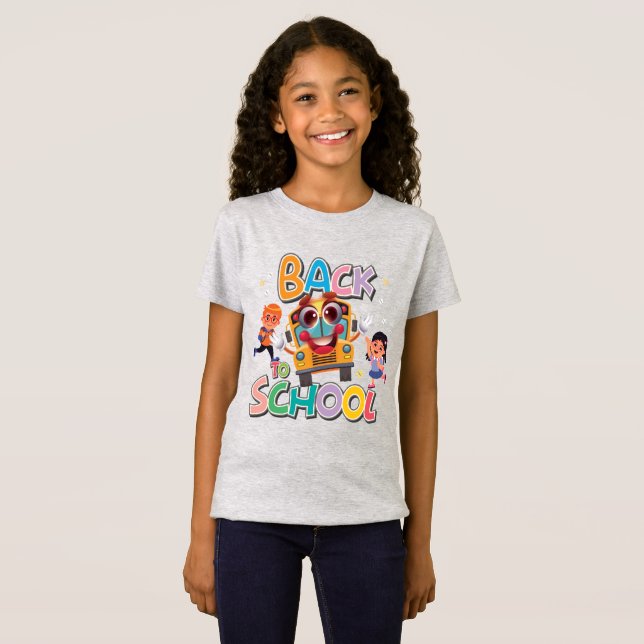 Funny Buss med barn, Back to school T Shirt (Hel framsida)