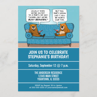Funny Busy Beavers Födelsedagsfest Inbjudningar