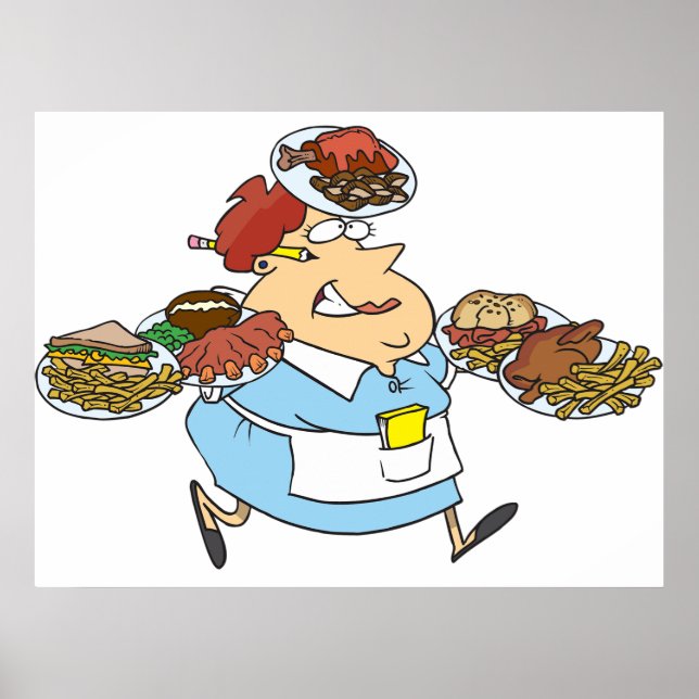 Funny Busy Waitress Overworked Server Poster (Framsidan)