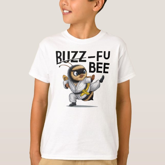 Funny Buzz-Fu Bee Martial Arts T Shirt (Framsida)