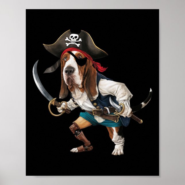 Funny Bysset Hound Pirat Halloween Manar Womens Ki Poster (Framsidan)