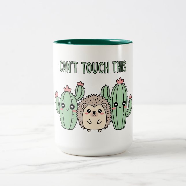 Funny Cactus and Hedgehog Två-Tonad Mugg (Center)