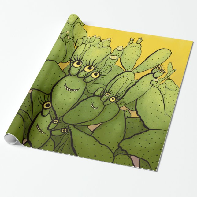 Funny Cactus Character Cute Succulent-tecken Presentpapper (Utrullad)