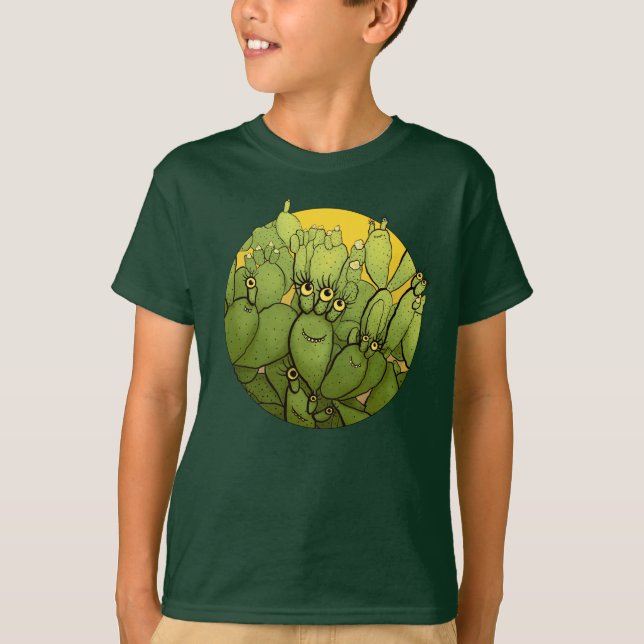 Funny Cactus Characters Cute Grönt Succulents Kids T Shirt (Framsida)