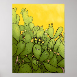 Funny Cactus Grönt Gult Succulent Poster