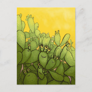 Funny Cactus Grönt Gult Succulent Vykort