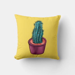 Funny Cactus Pot Gult Konstig Trippy Psychedelic Kudde