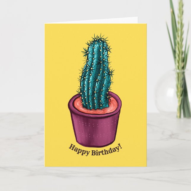 Funny Cactus Pot Trippy Psychedelic Birthday Helgkort (Framsida)