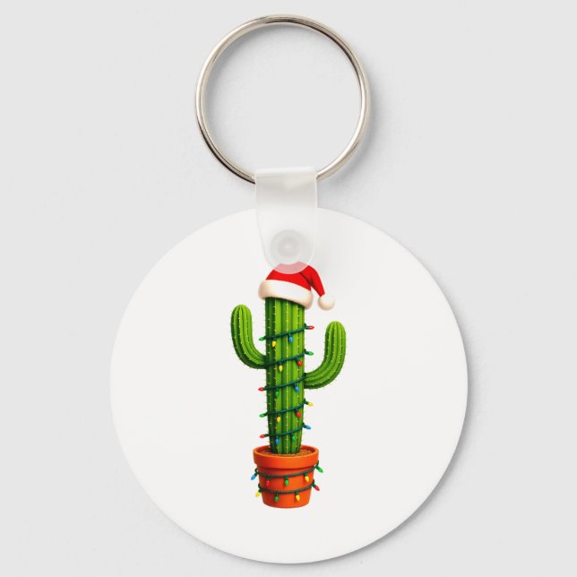 Funny Cactus Santa Hat Xmas Tree Lights Merry Chri Nyckelring (Framsida)