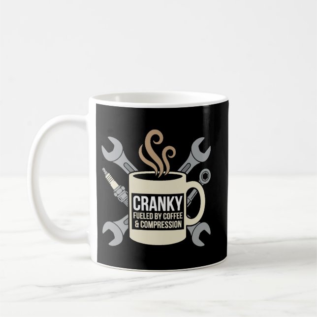 Funny café Mechanic Cranky Engine Crankshaft Kaffemugg (Vänster)