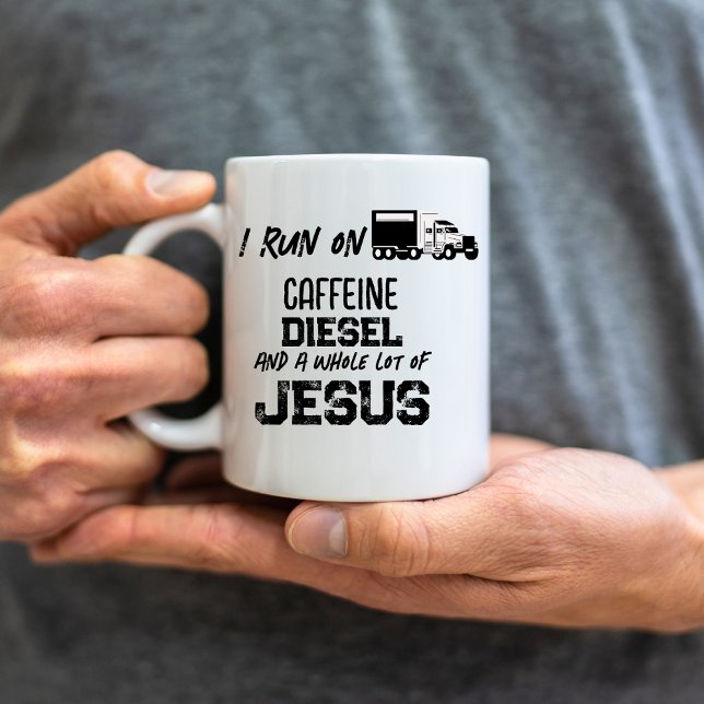 FUNNY Caffeine Diesel och Jesus Grunge Trucker Kaffemugg (Skapare uppladdad)