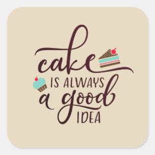 Funny Cake är alltid en Bra Idea Teckningsförseg Fyrkantigt Klistermärke
