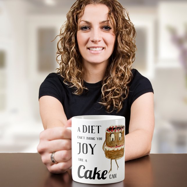 Funny Cake verses Diet Quote Kaffemugg (Funny cake lovers quote with cute Black Forest gateau cartoon art)