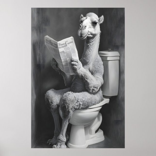 Funny Camel Bathroom Print, Newspaper Toilet Poster (Framsidan)