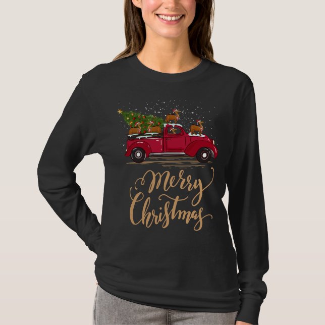 Funny Camel Driving Julgran Lastbil Camel Chr T Shirt (Framsida)