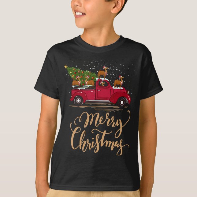 Funny Camel Driving Julgran Lastbil Camel Chr T Shirt (Framsida)