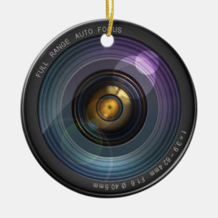 Funny Camera Lens Round Julgransprydnad Keramik