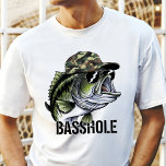 Funny Camo Basshole Bass Fishing<br><div class="desc">Gör en påstående på nästa fisketyp resa med superskojet "Basshole" t-shirt, med en fet basfisk i en kamouthatt. Perfekt för dem med en känsla av humor som fiskar i kärlek, kombinerar denna grafiska garanti utomhus stil med en lekfull tvist. Det är en idealisk gåva till fiskentusiaster eller någon som har...</div>