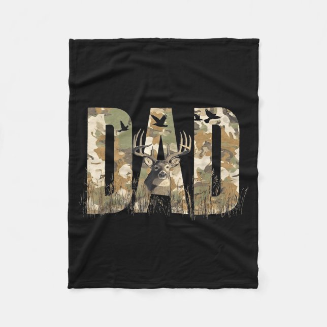 Funny Camo Dad Hunting Camouflage Deer Father's Da Fleecefilt (Framsidan)