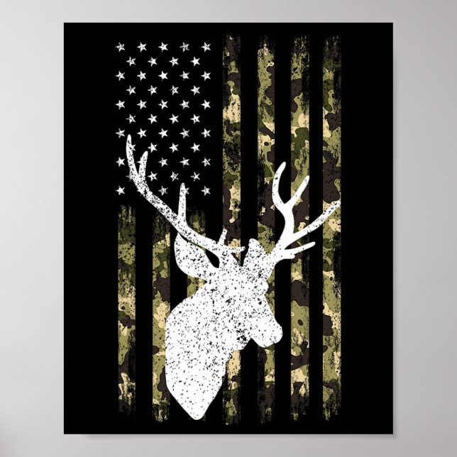 Funny Camouflage USA flagga Whitetail Buck Hjort H Poster (Framsidan)