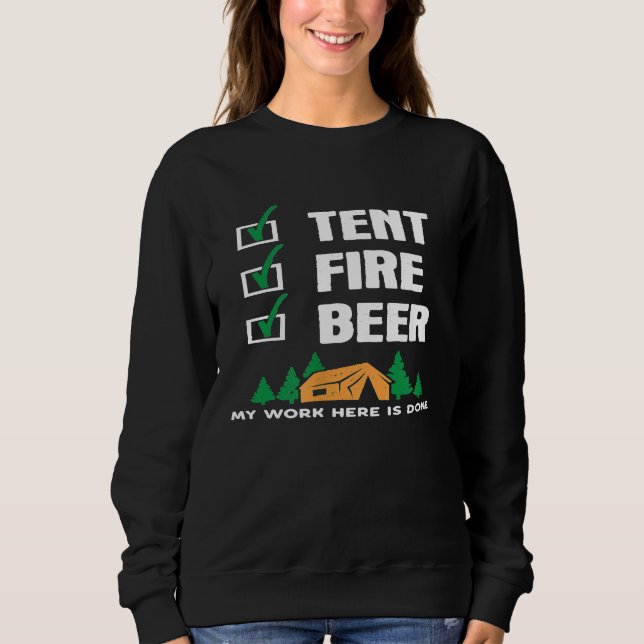 Funny Camping Slogan Tält Fire Beer Checklist - ar T Shirt (Framsida)