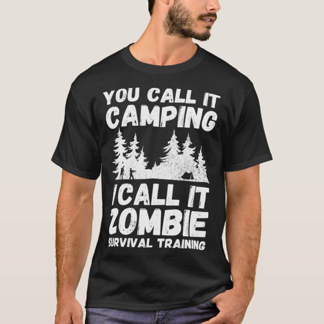 Funny Camping TShirt Zombie Survival Tee Halloween (Framsida)