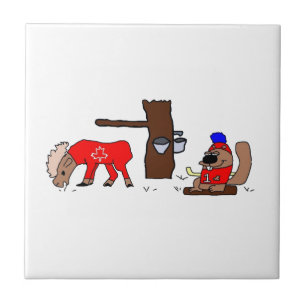 Funny Canada Moose och Beaver med Maple Syrup Kakelplatta