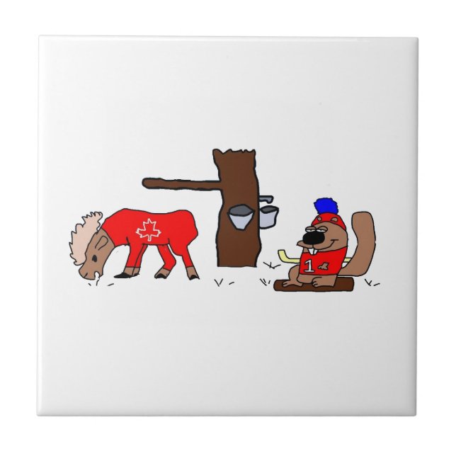 Funny Canada Moose och Beaver med Maple Syrup Kakelplatta (Framsidan)