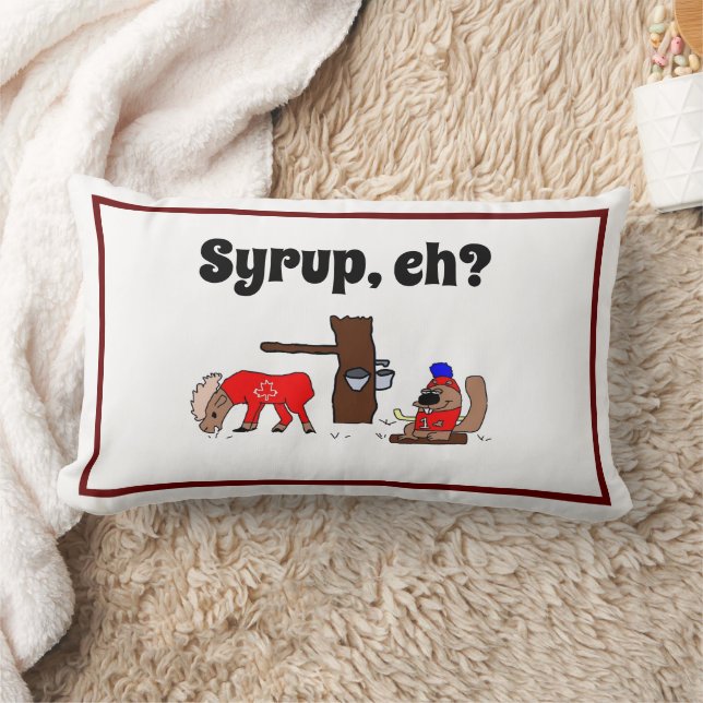 Funny Canada Moose och Beaver med Maple Syrup Lumbarkudde (Filt)