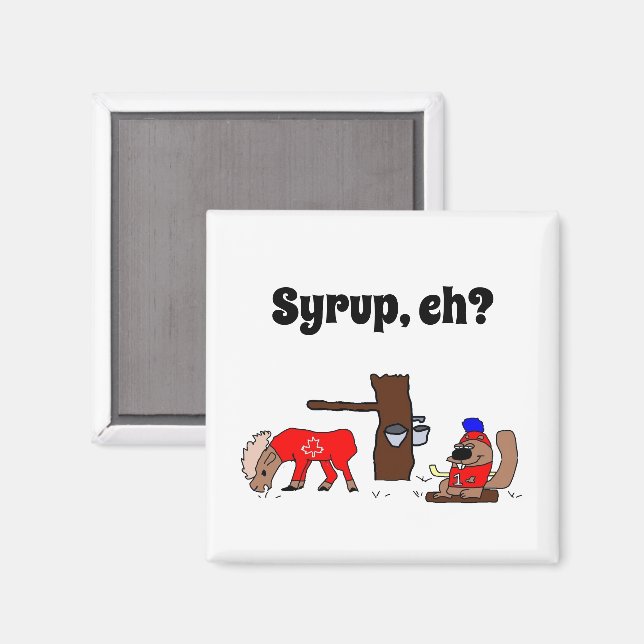 Funny Canada Moose och Beaver med Maple Syrup Magnet (Front/Back)