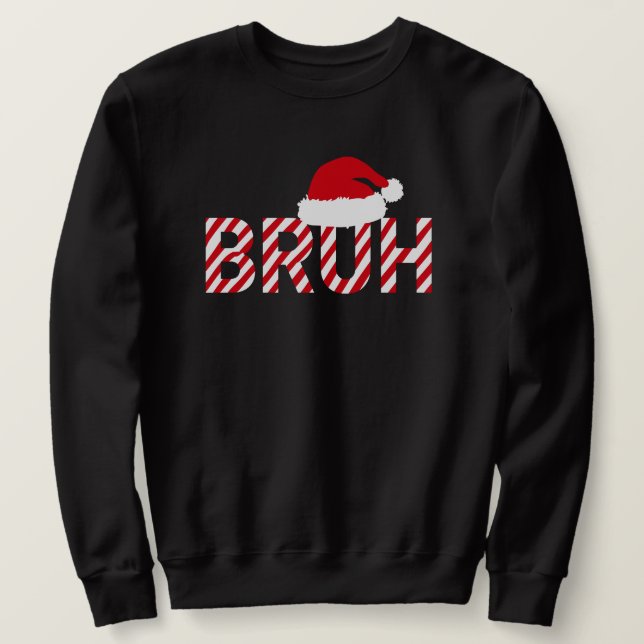 Funny Candy Cane "BRUH" Santa Hat Lång Ärmad Tröja (Design framsida)