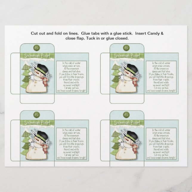 Funny Candy Packet Snögubbe Poop med sätning Reklamblad (Framsidan)