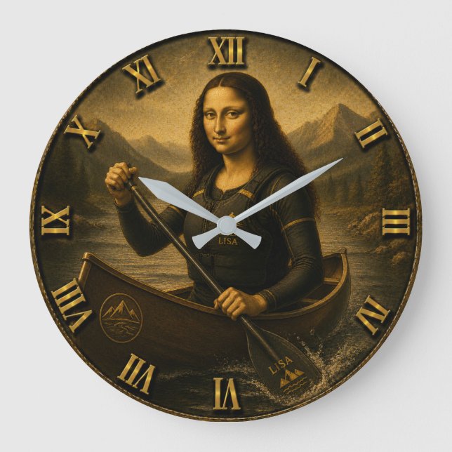 Funny Canoeing Mona Lisa Paddling Lover Gift Stor Klocka (Framsida)
