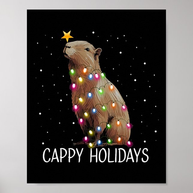 Funny Cappy Helgdagars Cute Capypara-julljus Poster (Framsidan)