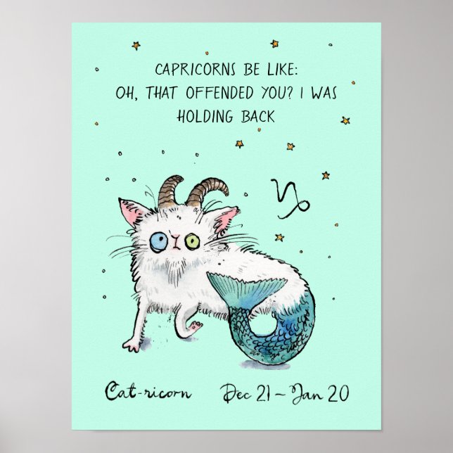 Funny Capricorn poster Stjärntecknet Zodiac Cat po (Framsidan)