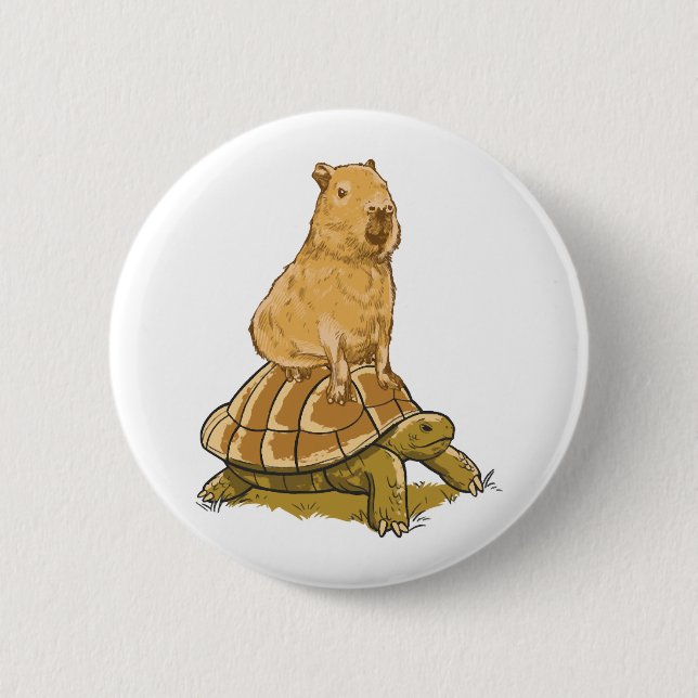 Funny Capybara Animal Turtle Cute Capybara Knapp (Framsida)