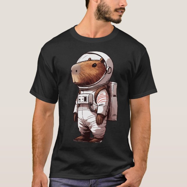 Funny Capybara Astronaut Space T Shirt (Framsida)