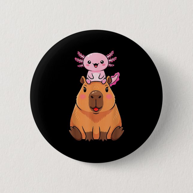 Funny Capybara Axolotl Kawaii Kids Boys Girls Anim Knapp (Framsida)