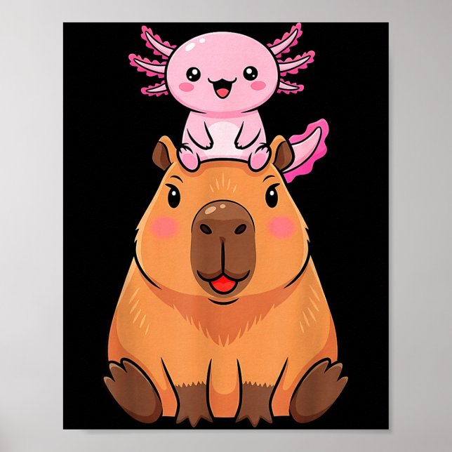 Funny Capybara Axolotl Kawaii Kids Boys Girls Anim Poster (Framsidan)