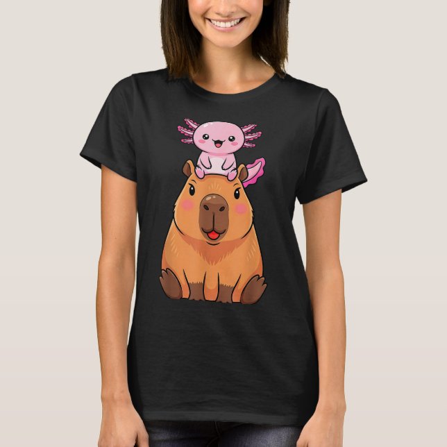 Funny Capybara Axolotl Kawaii Kids Boys Girls Anim T Shirt (Framsida)