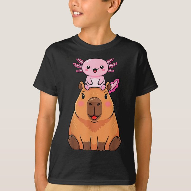 Funny Capybara Axolotl Kawaii Kids Boys Girls Anim T Shirt (Framsida)