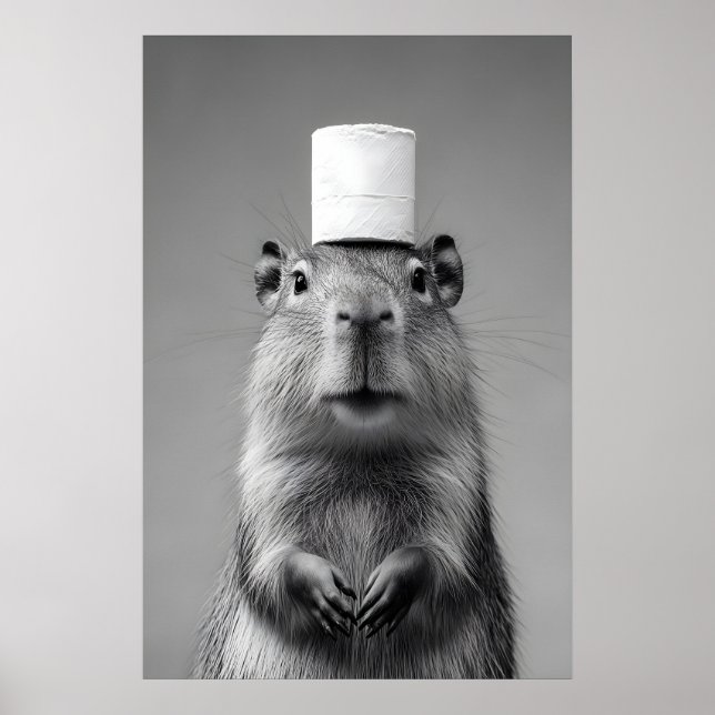 Funny Capybara Bathroom Art Print, Toilet Paper Poster (Framsidan)