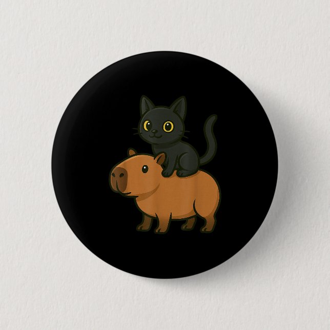 Funny Capybara Black Cat Animal Lover Mamma Pappa  Knapp (Framsida)