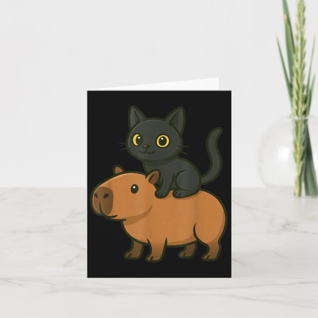Funny Capybara Black Cat Animal Lover Mamma Pappa  Kort (Framsida)